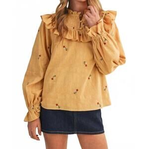 NEW &MERCI ruffled smocked embroidered blouse in yoke